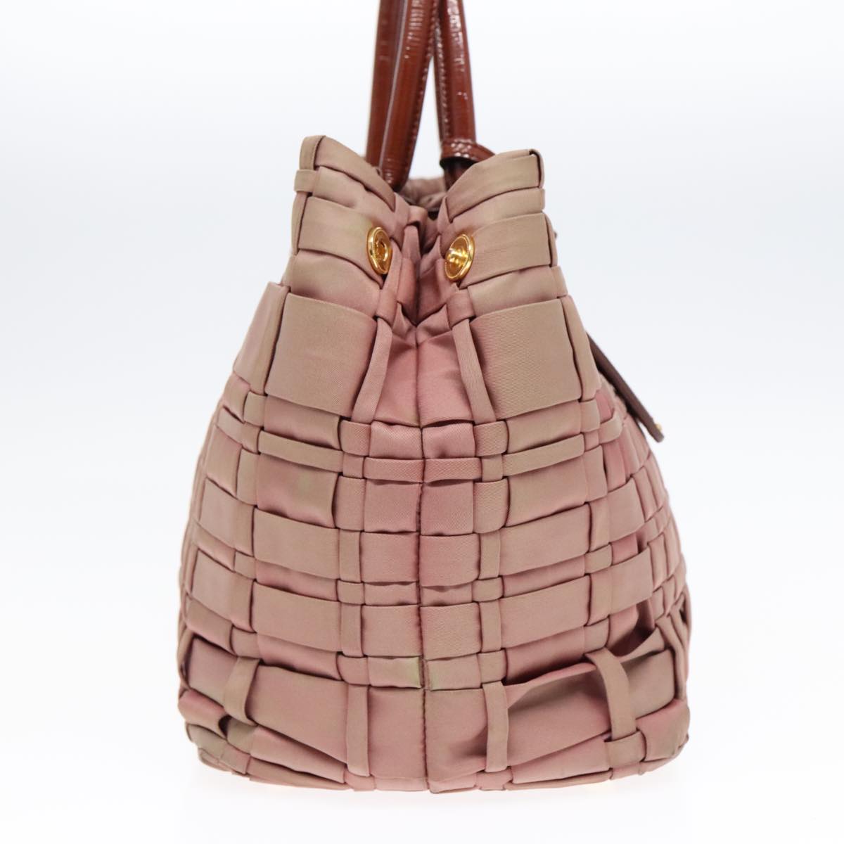 Luxury Prada Hand Bag Nylon Enamel 2way Brown Gold  92117