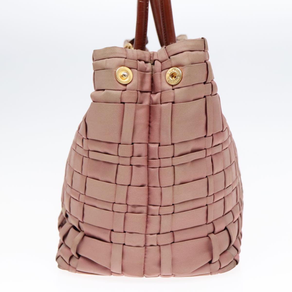Luxury Prada Hand Bag Nylon Enamel 2way Brown Gold  92117