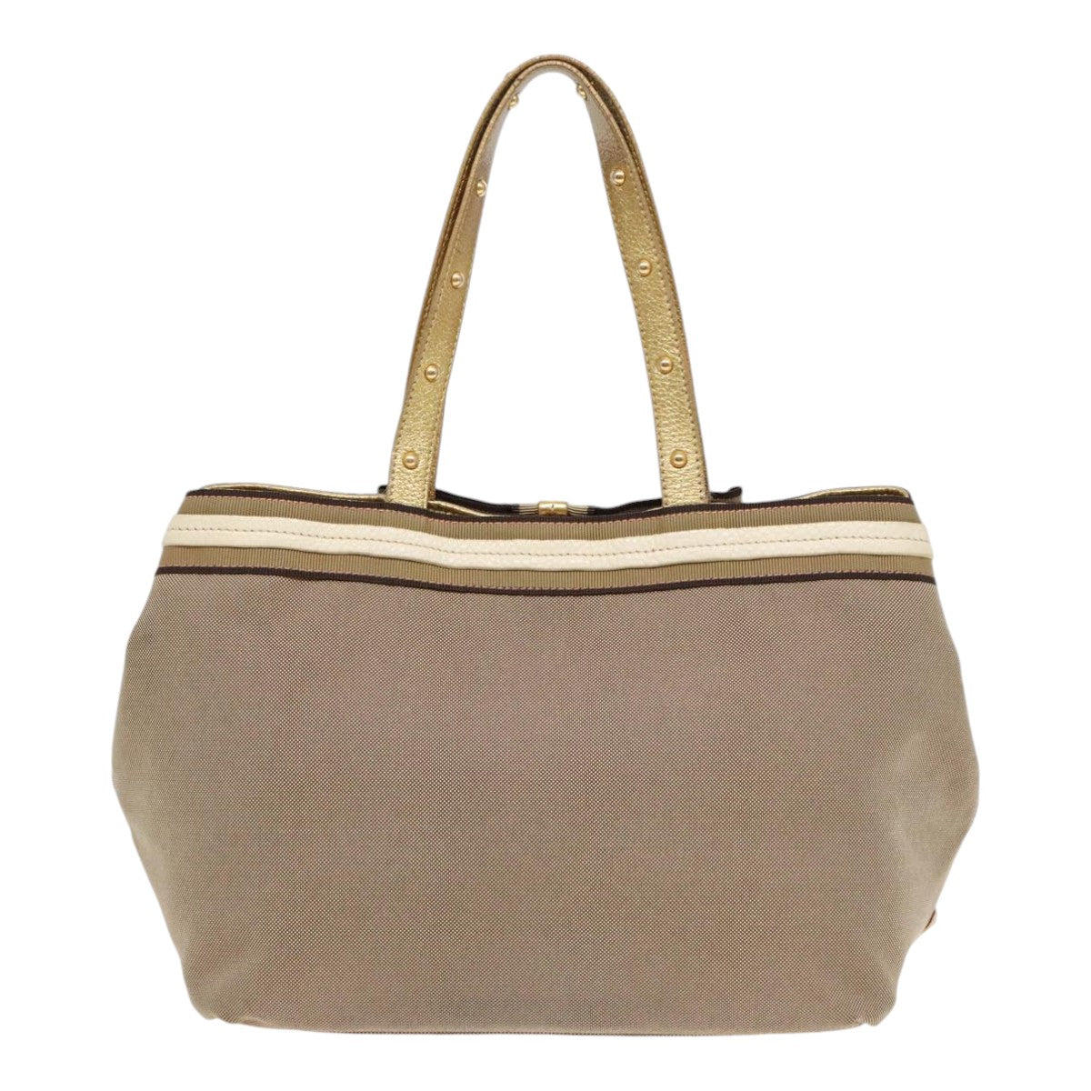 Luxury Prada Hand Bag Canvas Leather Beige Gold  92121