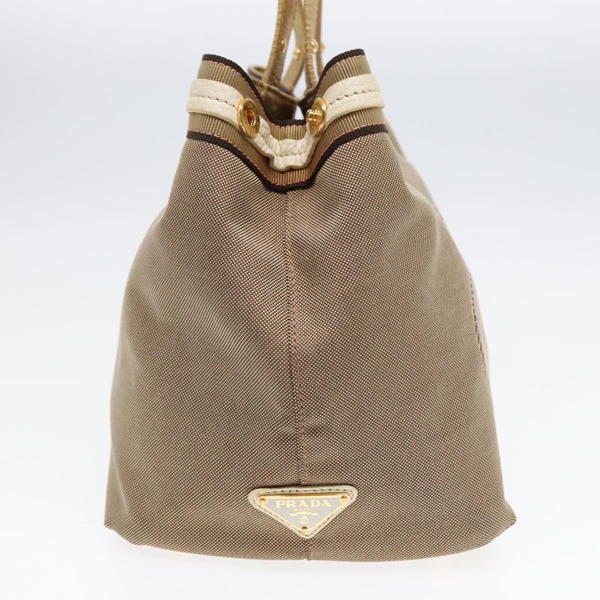 Luxury Prada Hand Bag Canvas Leather Beige Gold  92121