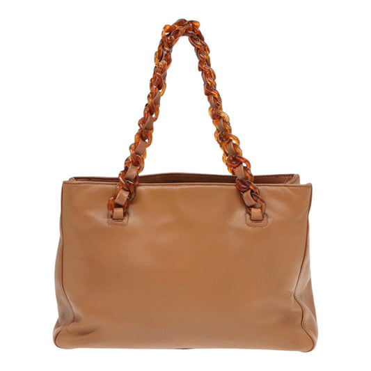 Luxury Prada Tote Bag Leather Brown Silver  92122