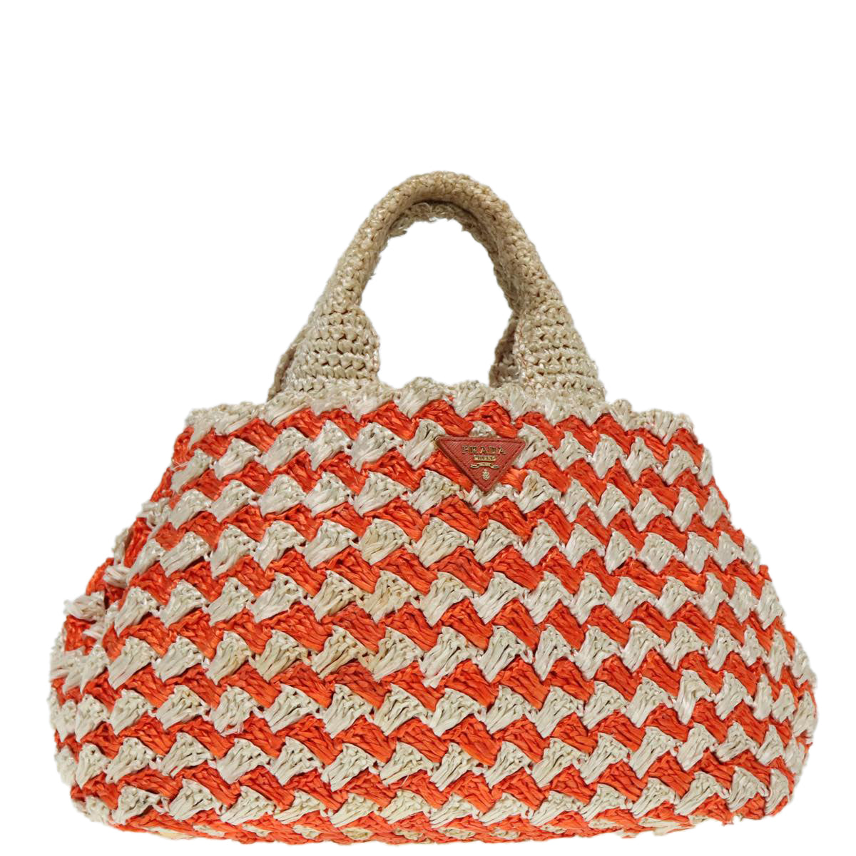 Luxury Prada Canapa MM Hand Bag Raffia Beige Orange Gold  92124