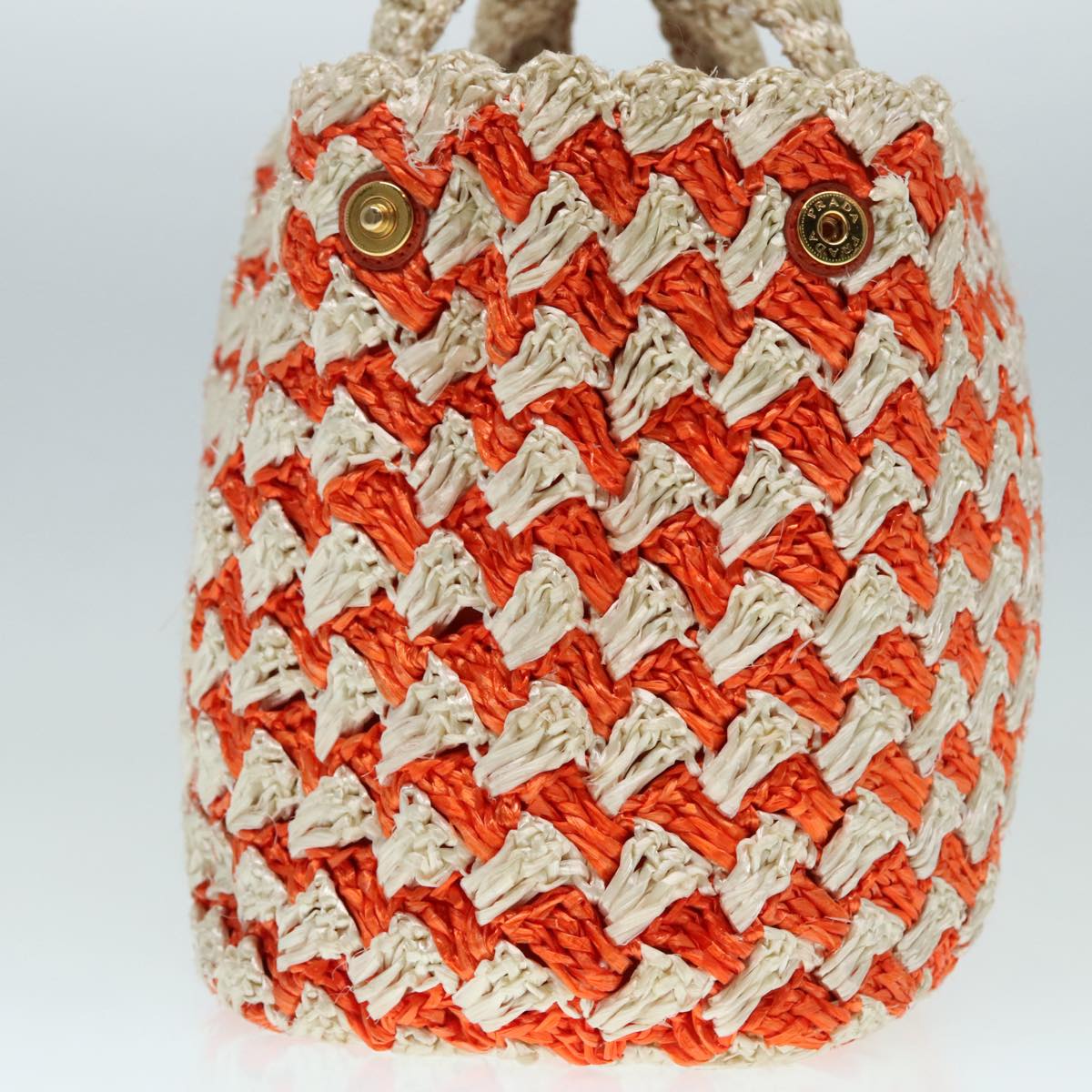 Luxury Prada Canapa MM Hand Bag Raffia Beige Orange Gold  92124