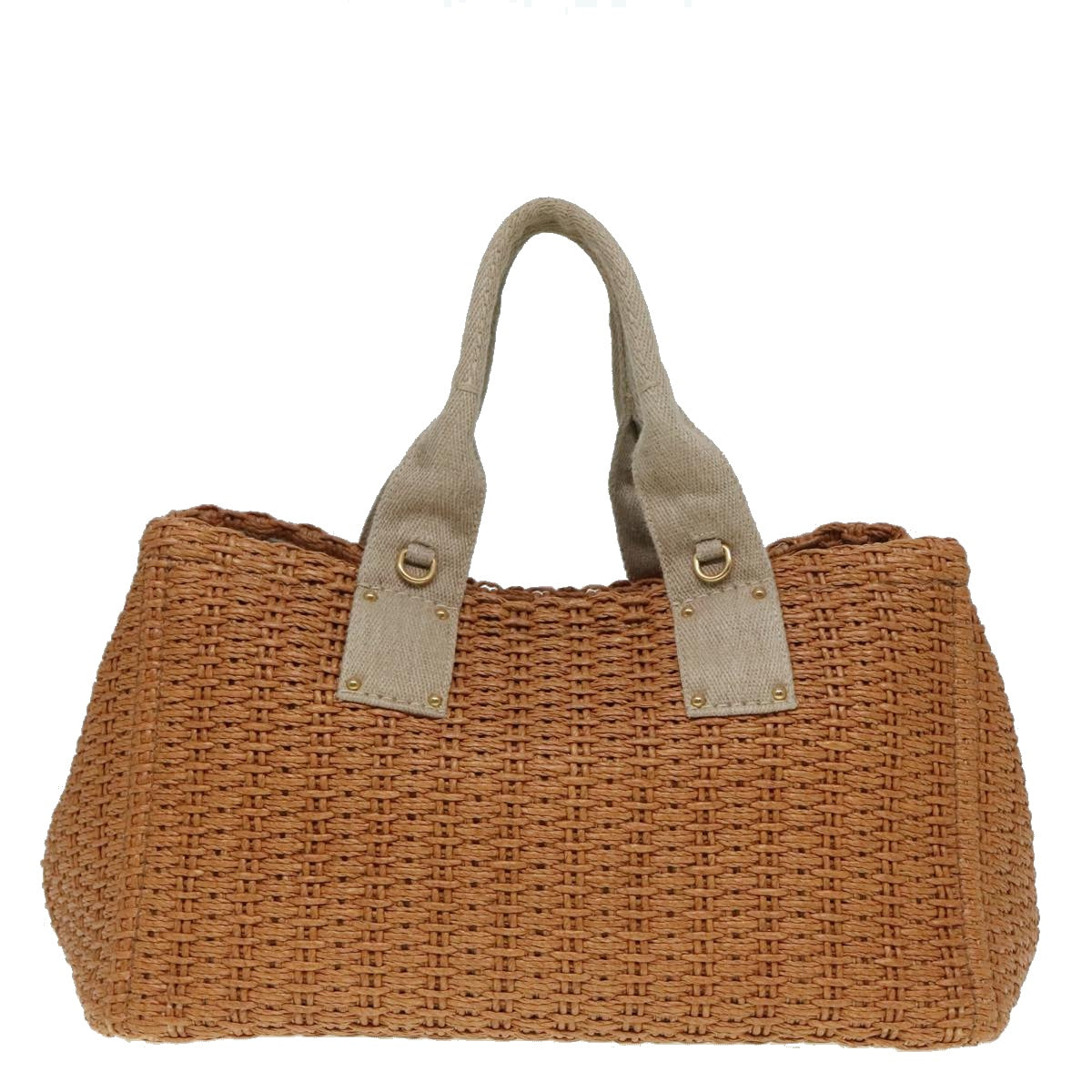 Luxury Prada Canapa GM Hand Bag Raffia 2way Beige Gold  92125