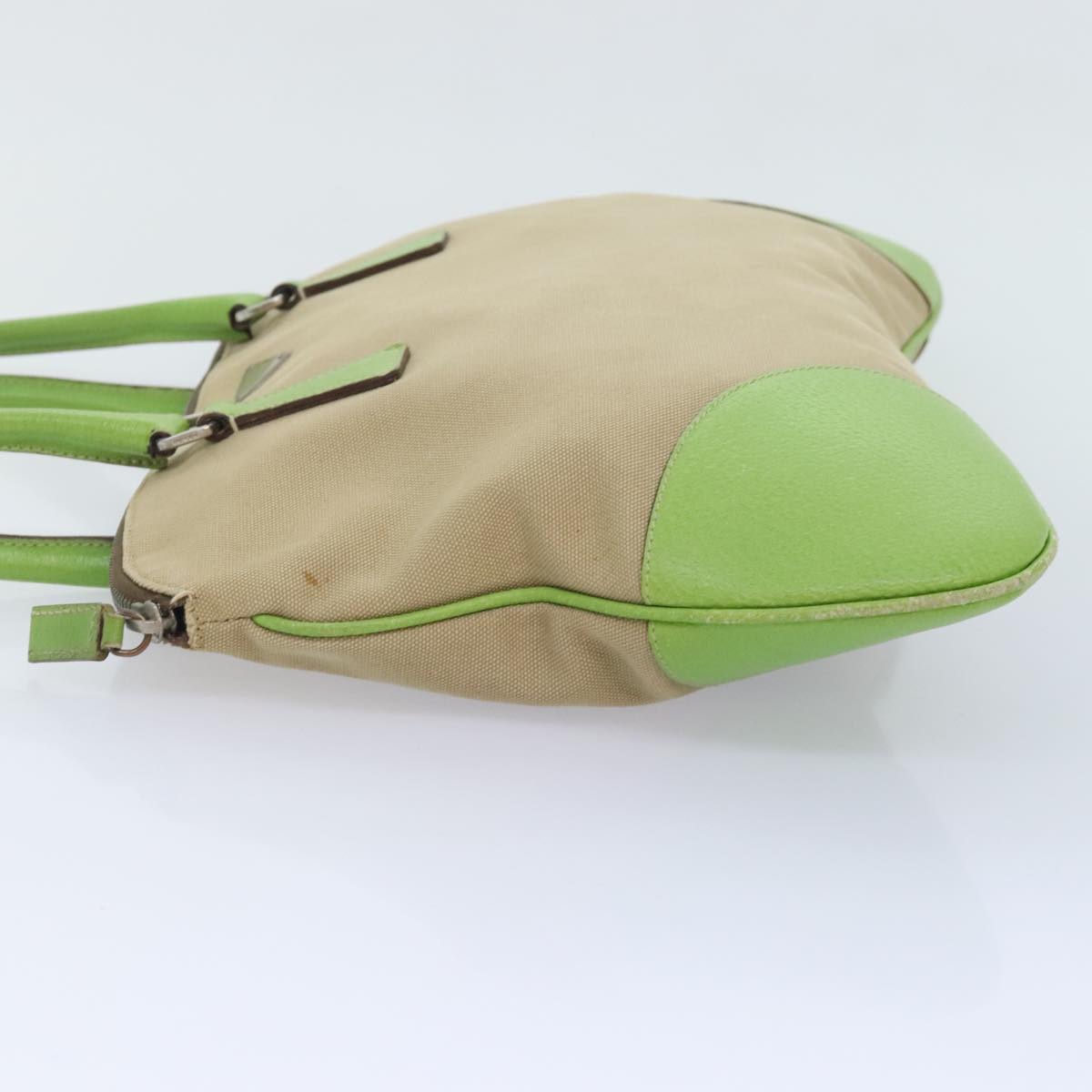 Luxury Prada Hand Bag Canvas Beige Green Silver  92186