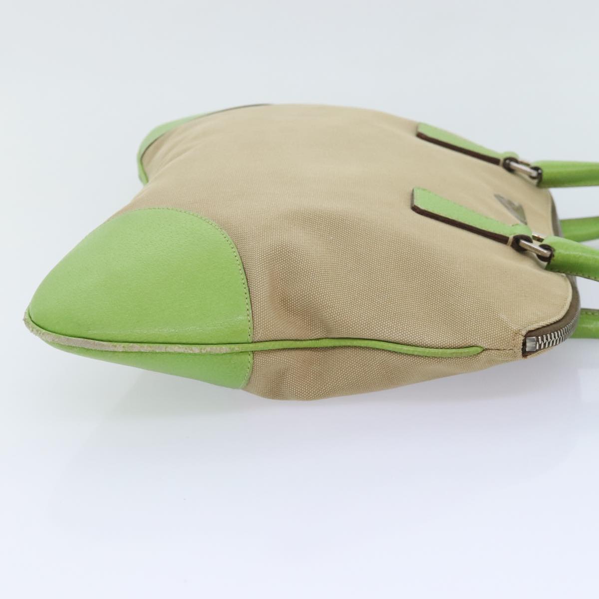 Luxury Prada Hand Bag Canvas Beige Green Silver  92186