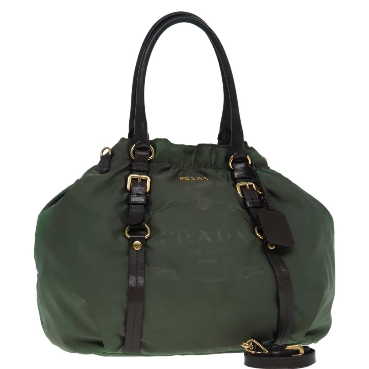 Luxury Prada Hand Bag Nylon 2way Khaki Gold  92201