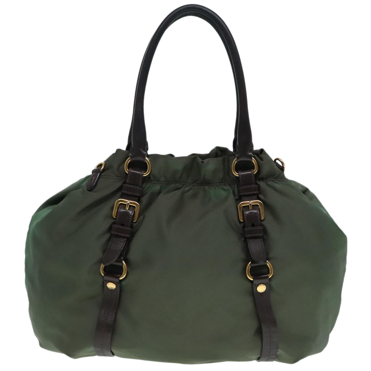 Luxury Prada Hand Bag Nylon 2way Khaki Gold  92201