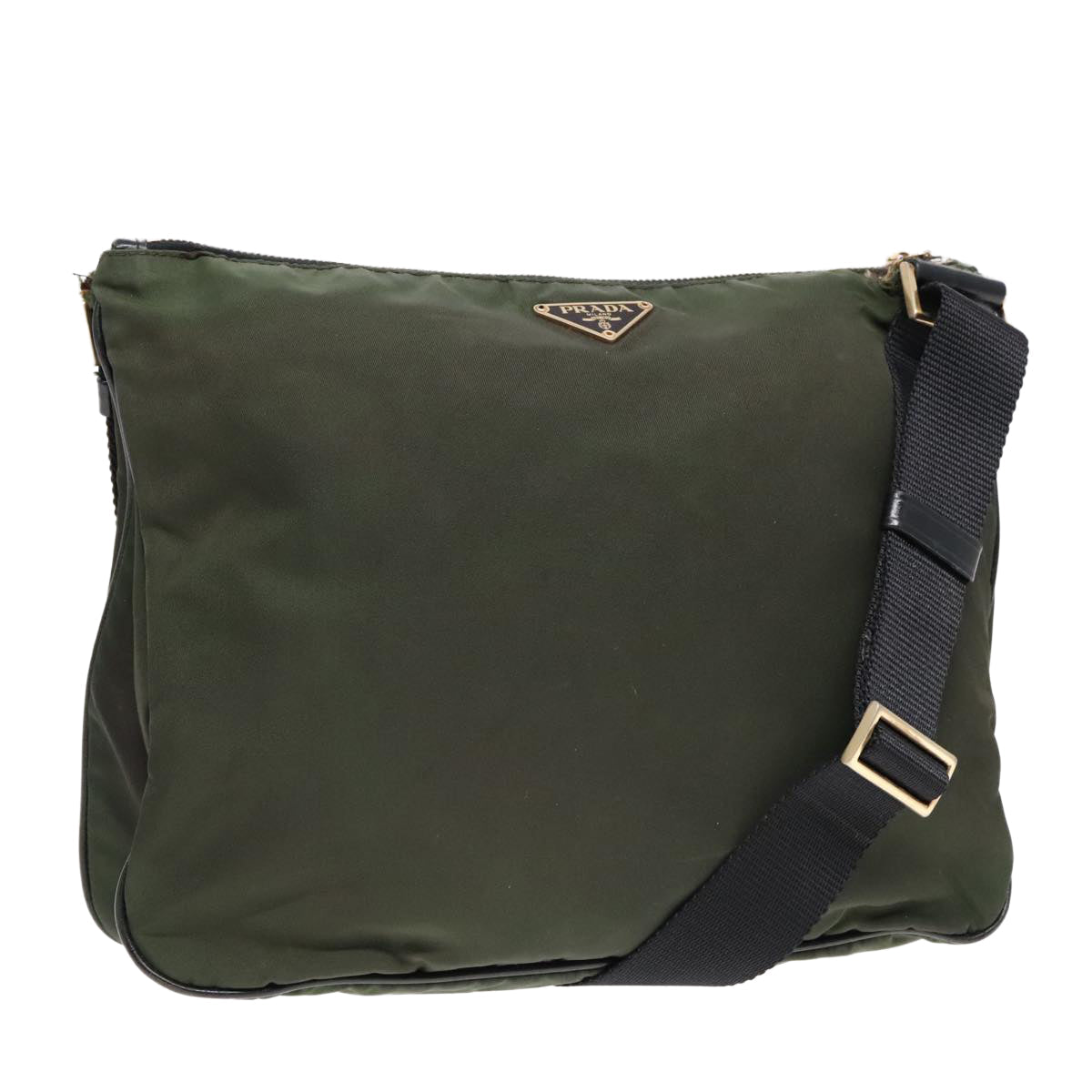 Luxury Prada Shoulder Bag Nylon Khaki Gold  92218