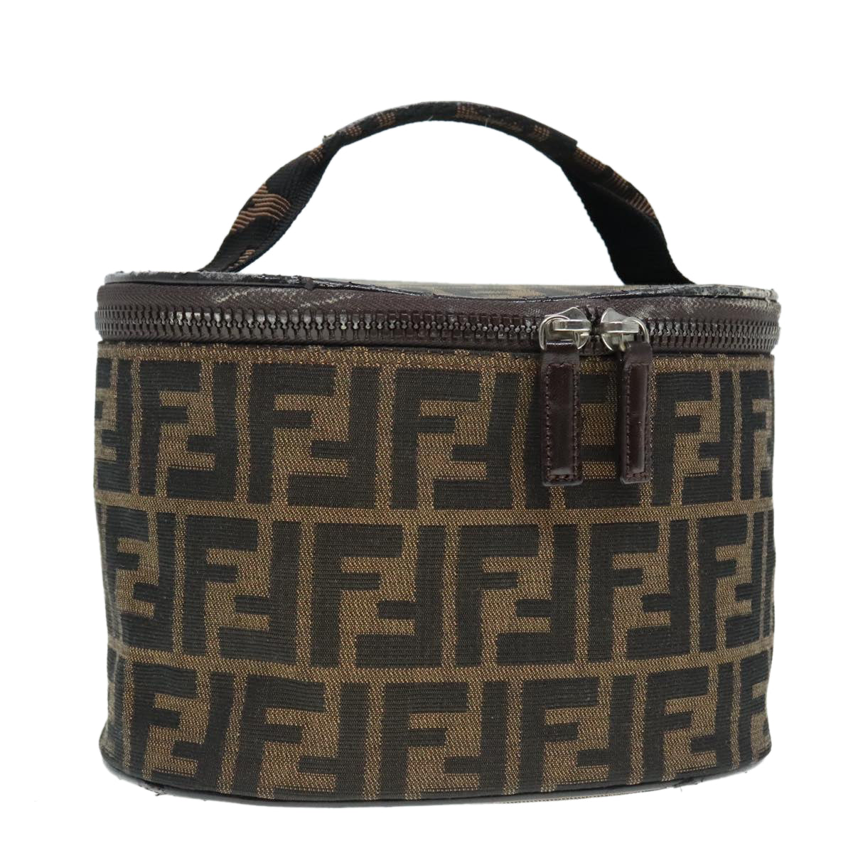 Luxury Fendi Zucca Canvas Vanity Hand Bag Brown Black Silver92279
