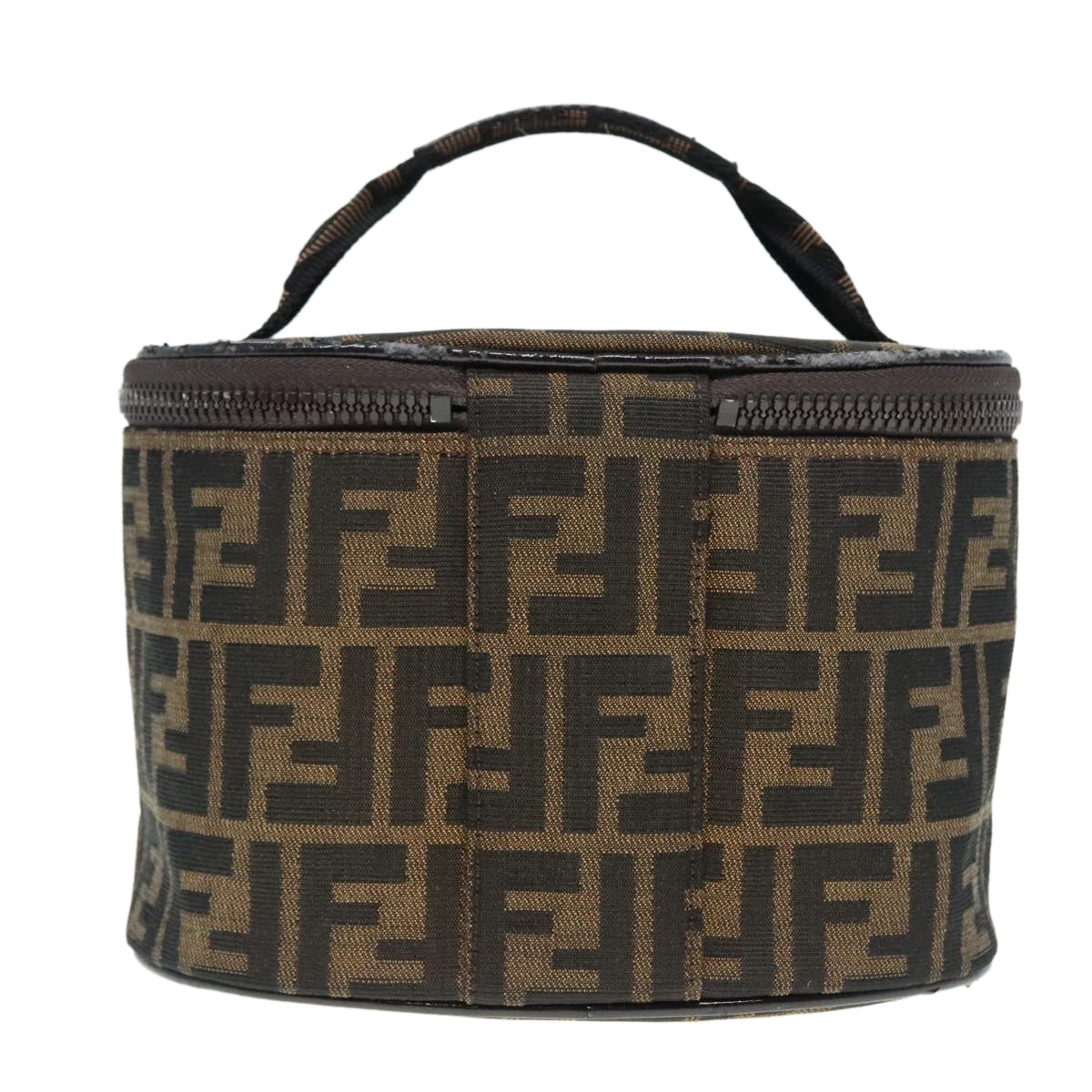 Luxury Fendi Zucca Canvas Vanity Hand Bag Brown Black Silver92279
