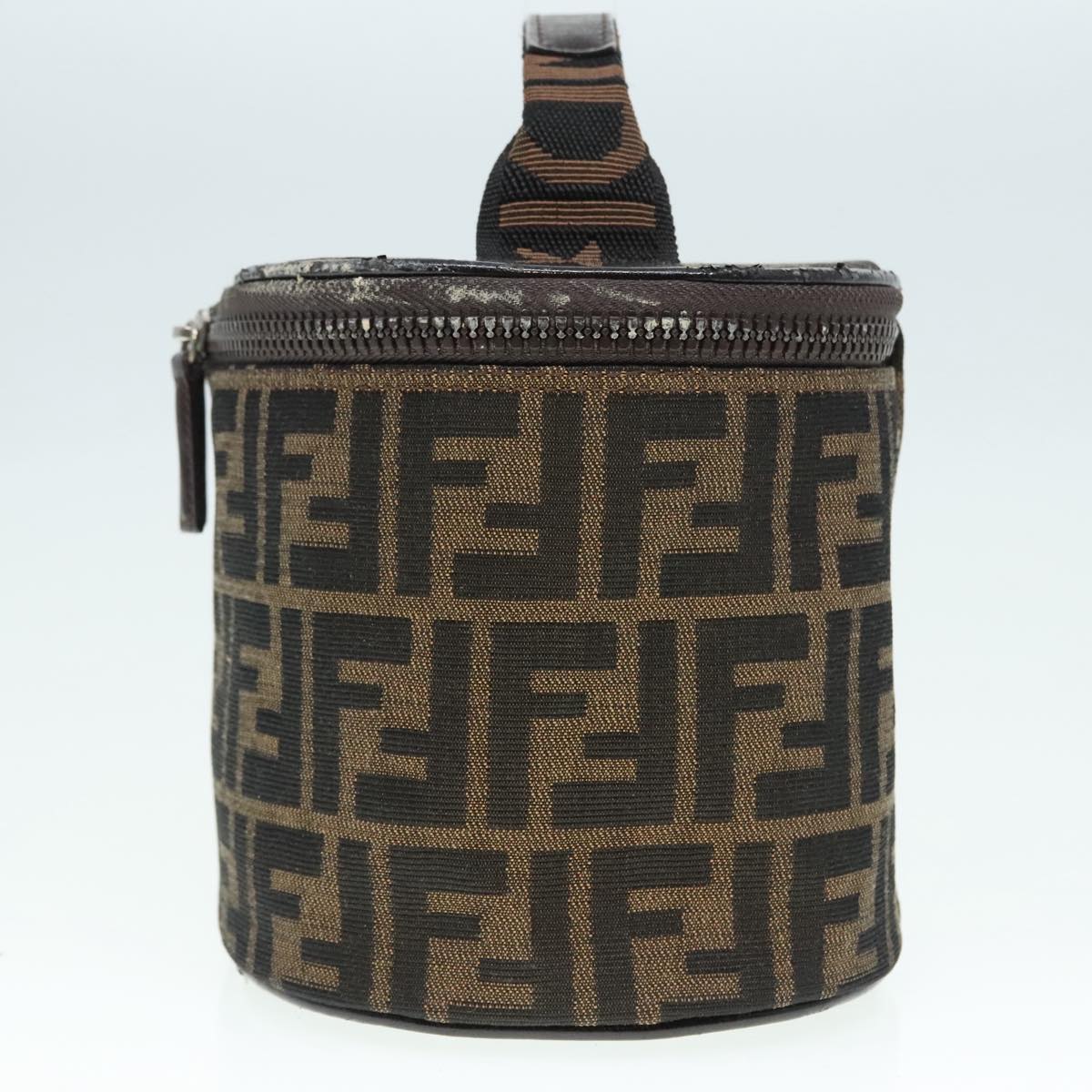Luxury Fendi Zucca Canvas Vanity Hand Bag Brown Black Silver92279