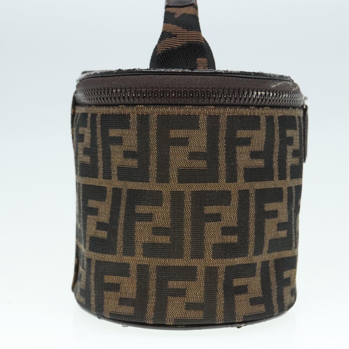 Luxury Fendi Zucca Canvas Vanity Hand Bag Brown Black Silver92279