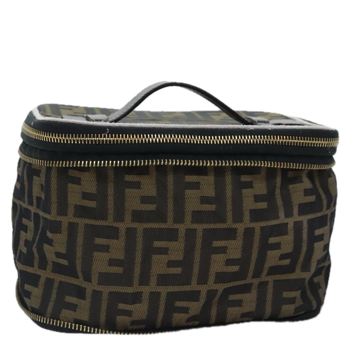 Luxury Fendi Zucca Canvas Vanity Pouch Brown Black gold92315