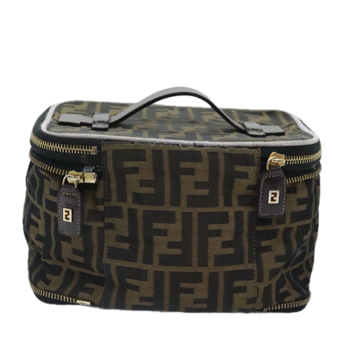 Luxury Fendi Zucca Canvas Vanity Pouch Brown Black gold92315