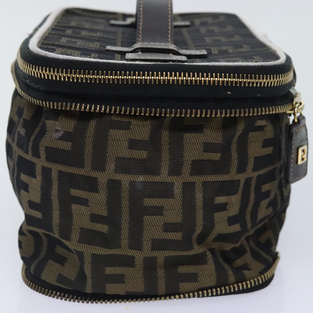 Luxury Fendi Zucca Canvas Vanity Pouch Brown Black gold92315