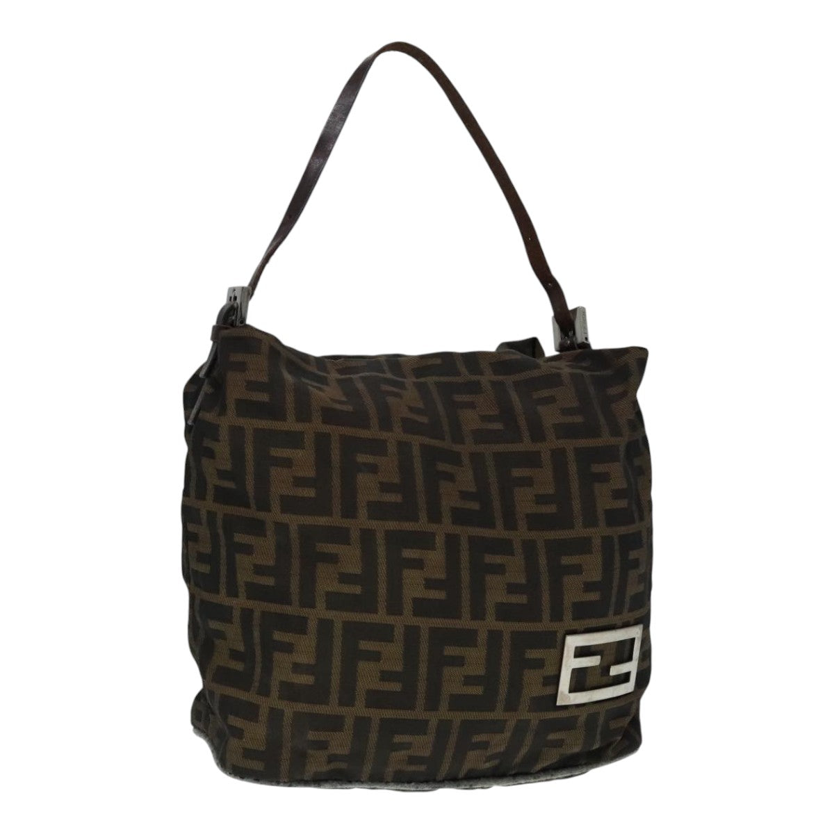 Luxury Fendi Zucca Canvas Hand Bag Brown Black Silver92328