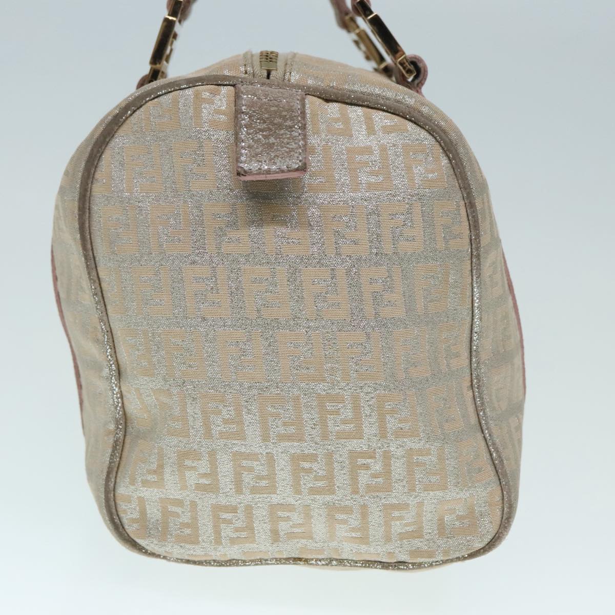 Luxury Fendi Zucchino Canvas Hand Bag Silver Beige Gold92437