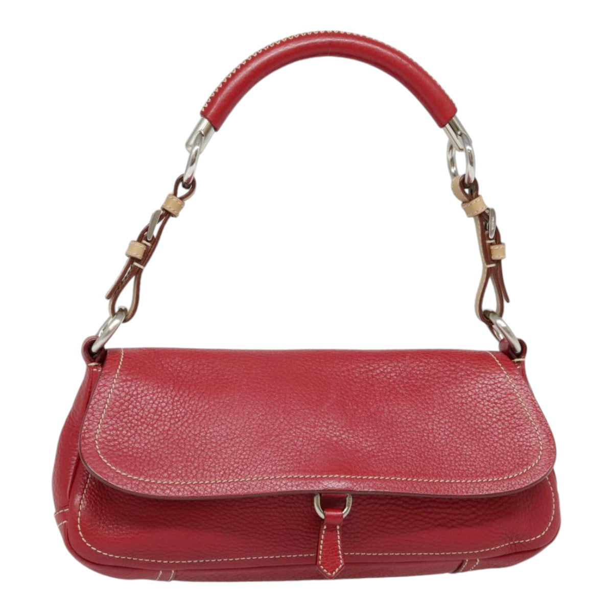 Luxury Prada Shoulder Bag Leather Red Silver  92460