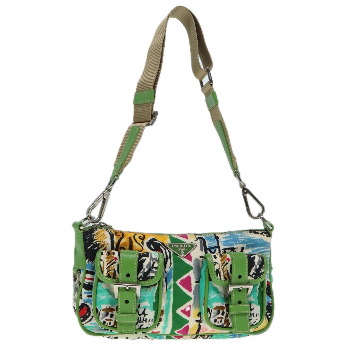 Luxury Prada Shoulder Bag Nylon Green Silver  92462