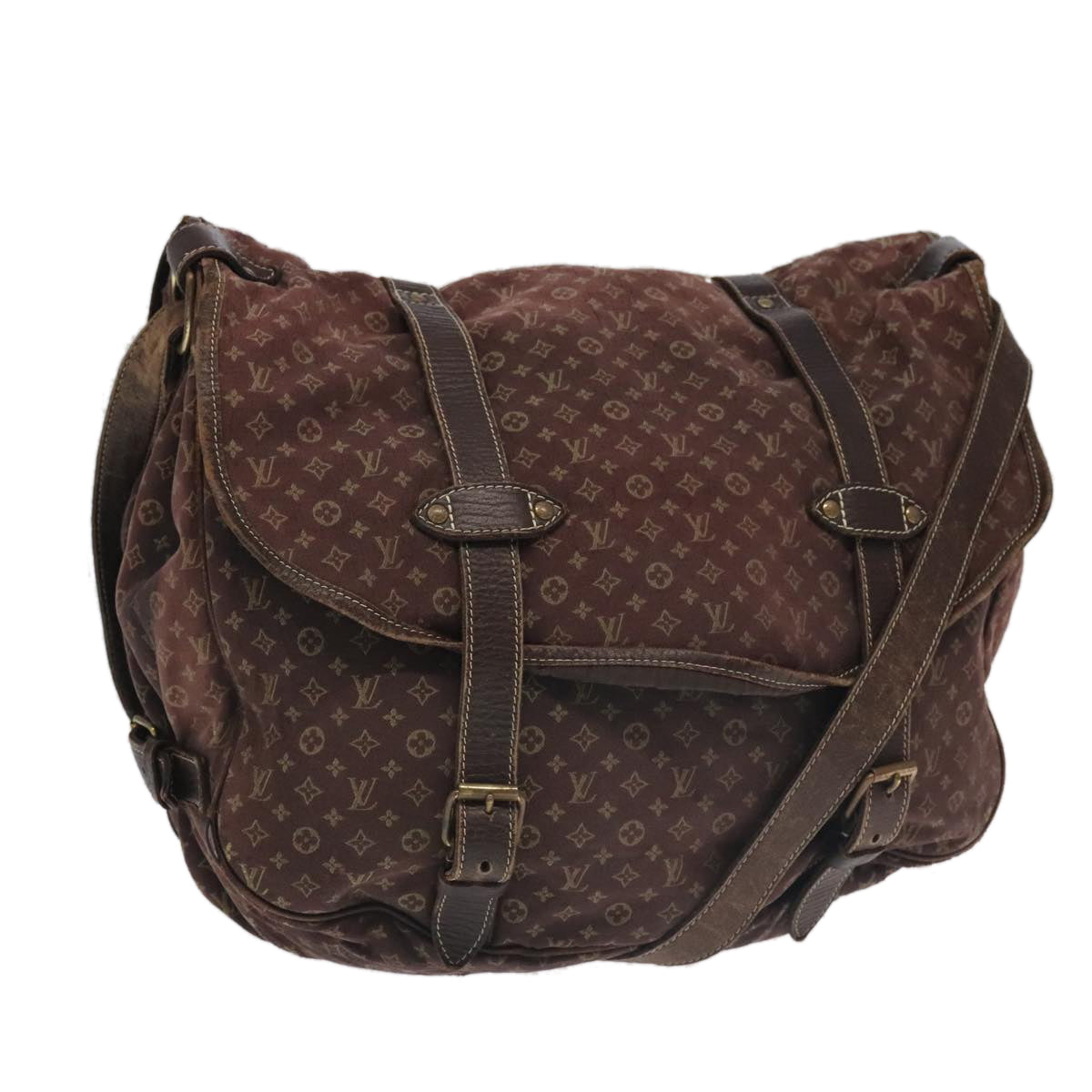LOUIS VUITTON Monogram Mini Lin Saumur XL Shoulder Bag Ebene M95220 92467