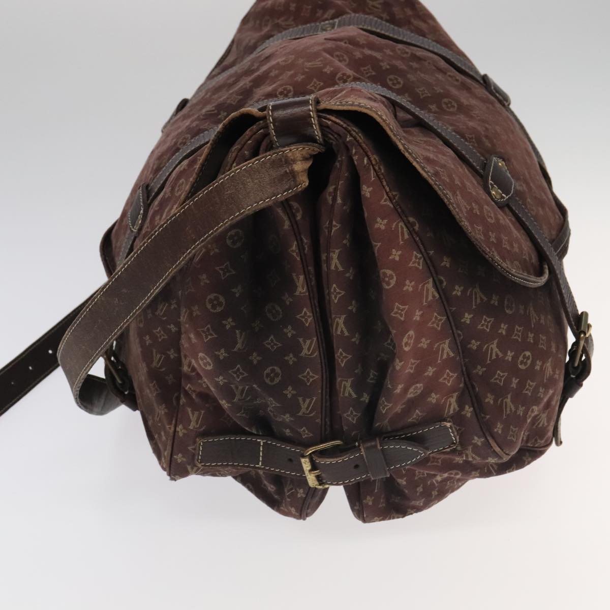 LOUIS VUITTON Monogram Mini Lin Saumur XL Shoulder Bag Ebene M95220 92467