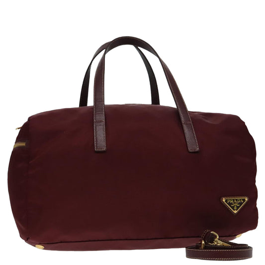 Luxury Prada Boston Bag Nylon 2way Bordeaux Gold  92506