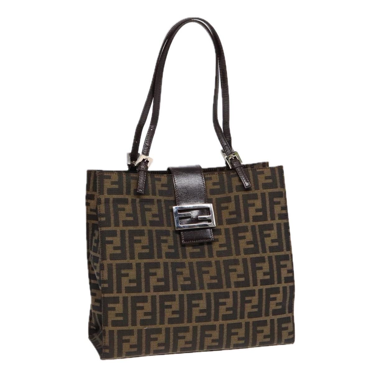 Luxury Fendi Zucca Canvas Mamma Tote Bag Brown Black Silver92515