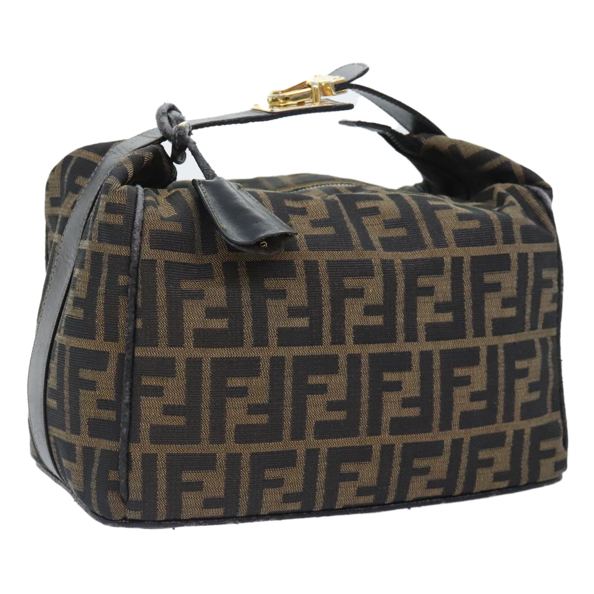 Luxury Fendi Zucca Canvas Vanity Pouch Brown Black gold92526