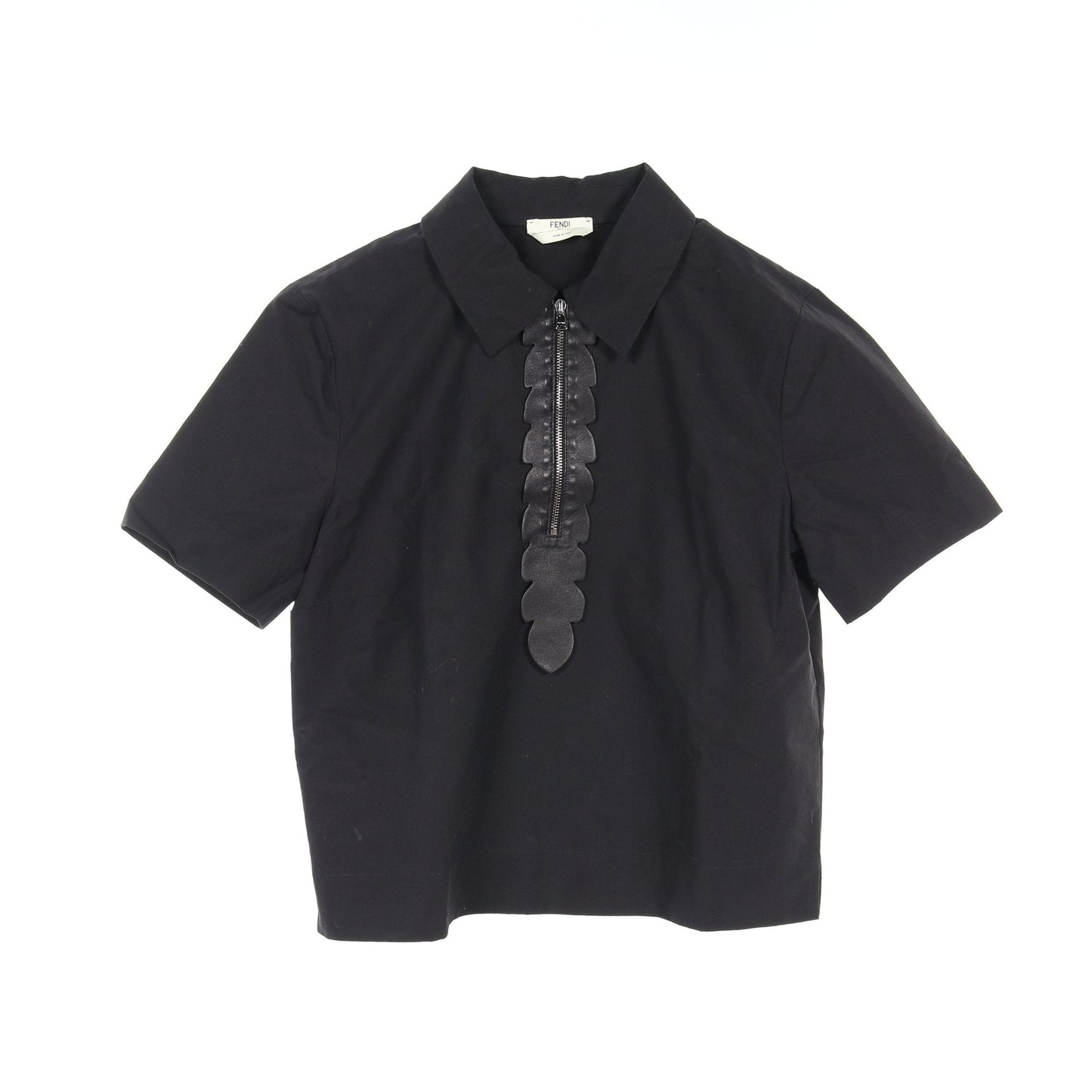 Luxury Fendi Half zip Cut and sew Short sleeve Cotton Leather Black