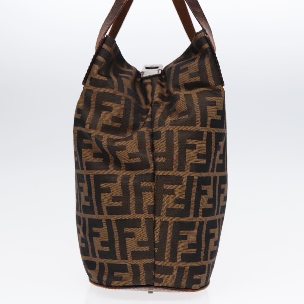 Luxury Fendi Zucca Canvas Hand Bag Brown Black Silver92553