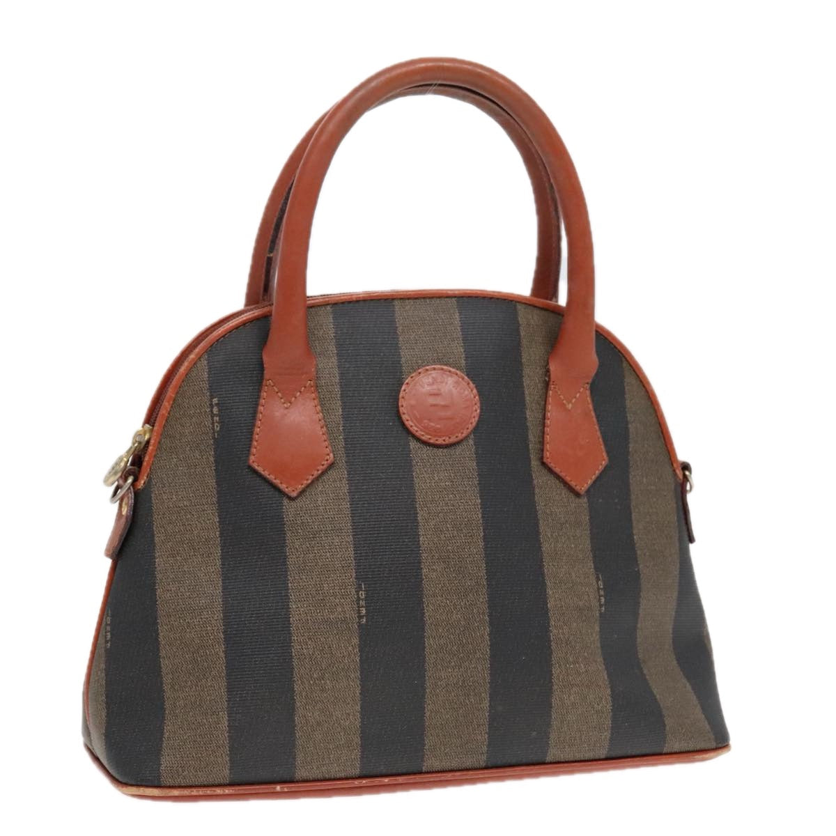 Luxury Fendi Pecan Canvas Hand Bag Brown Black Gold92554