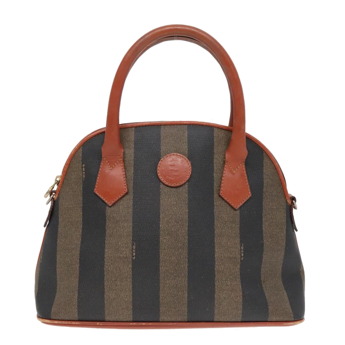 Luxury Fendi Pecan Canvas Hand Bag Brown Black Gold92554
