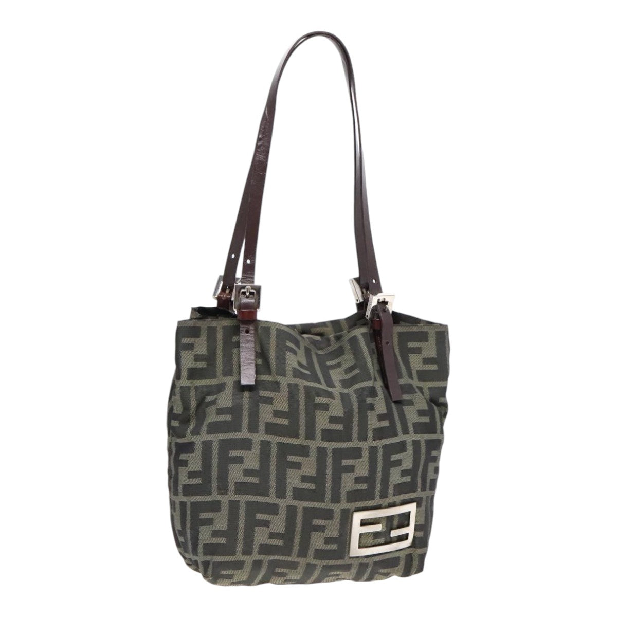 Luxury Fendi Hand Bag Zucca Canvas Brown Black Silver92555