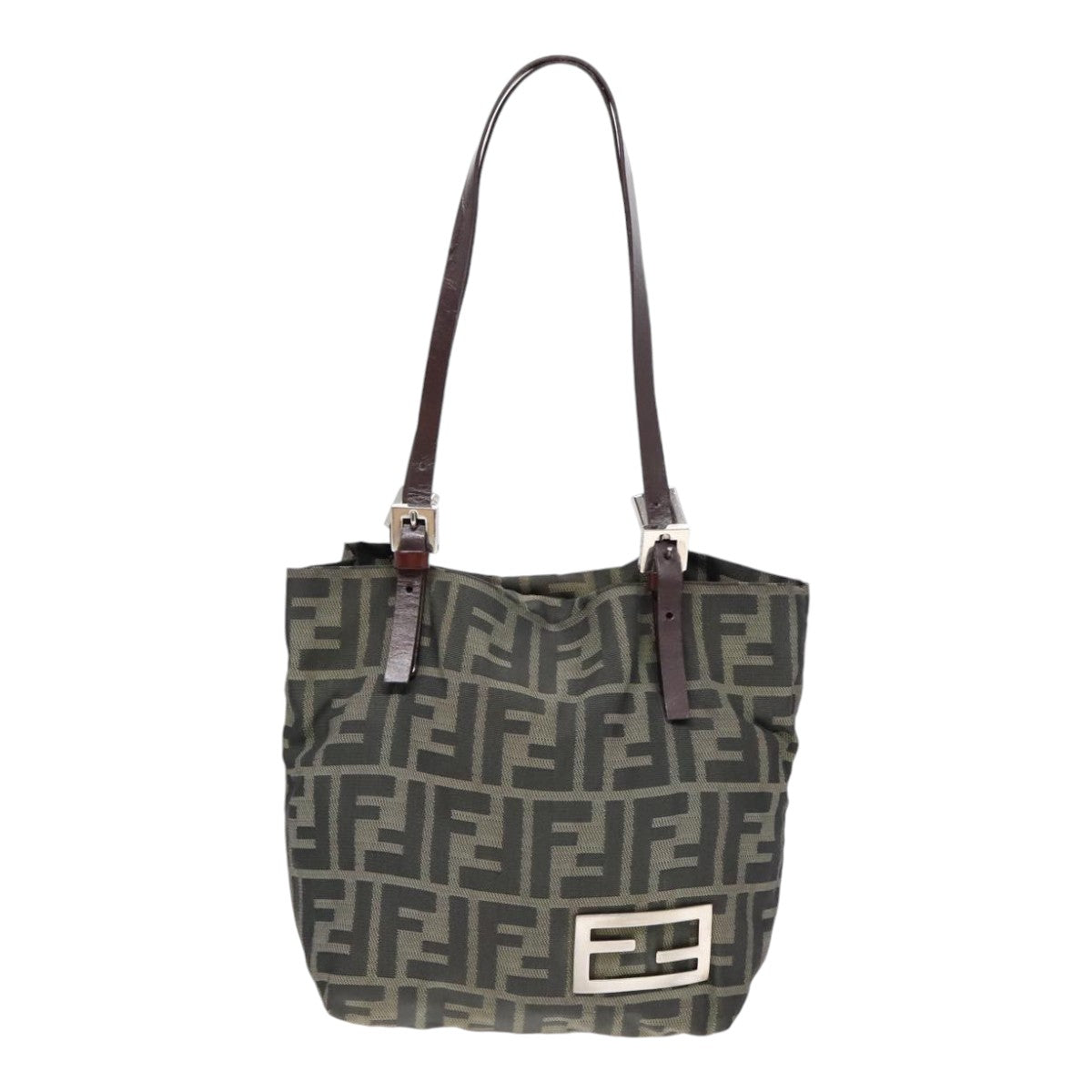Luxury Fendi Hand Bag Zucca Canvas Brown Black Silver92555