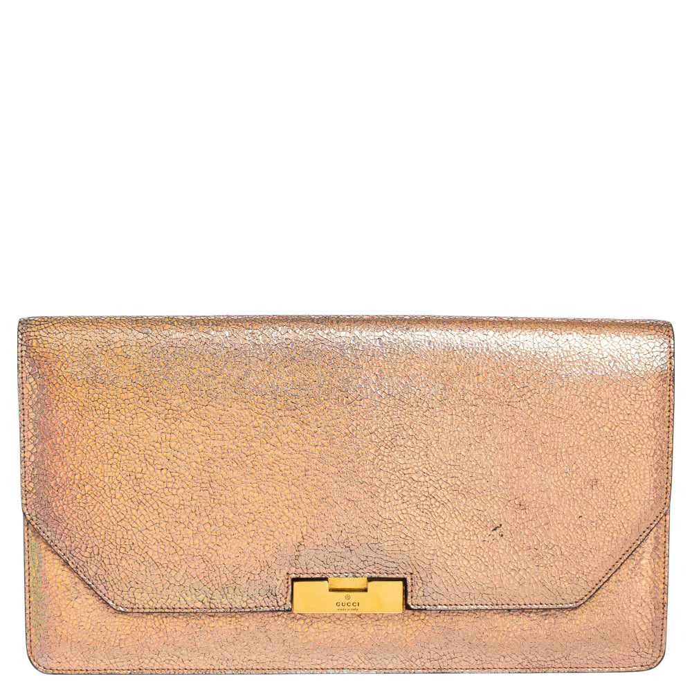 Luxury Gucci Trending 2025 Iridescent Pink Crackled Leather 58 Clutch