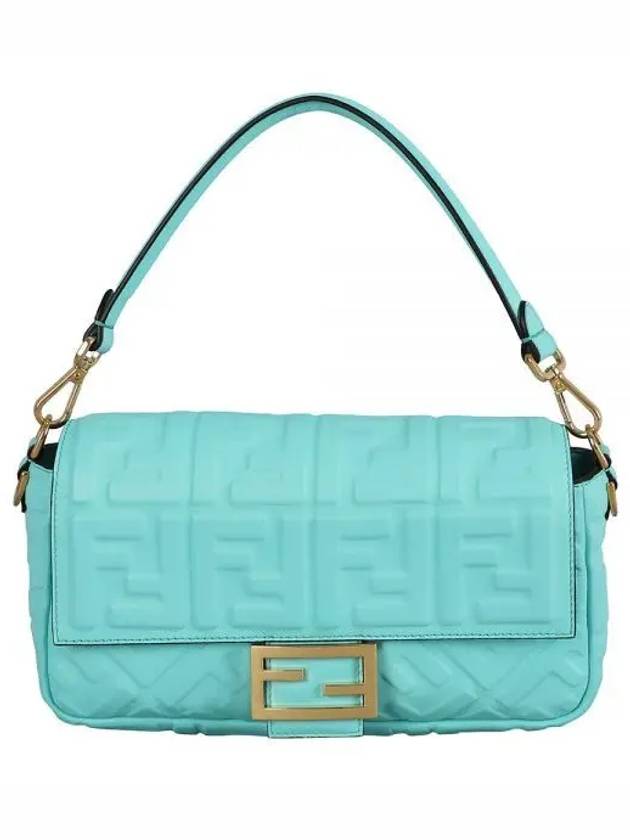 Luxury Fendi Baguette FF Embossed Nappa Leather Shoulder Bag Light Blue
