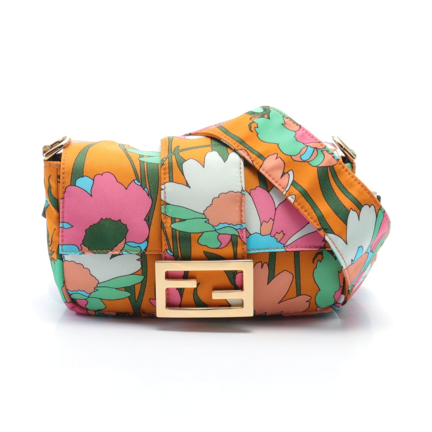 Luxury Fendi Mamma bucket Body bag Waist bag Floral pattern Nylon Orange Multicolor 2WAY