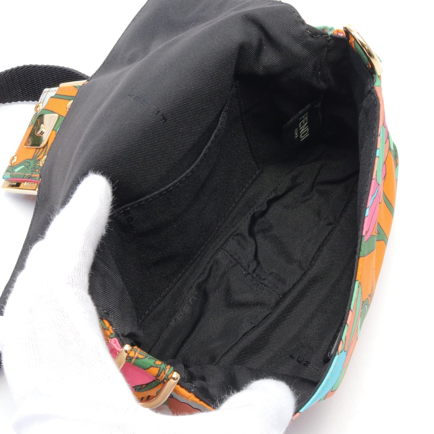 Luxury Fendi Mamma bucket Body bag Waist bag Floral pattern Nylon Orange Multicolor 2WAY