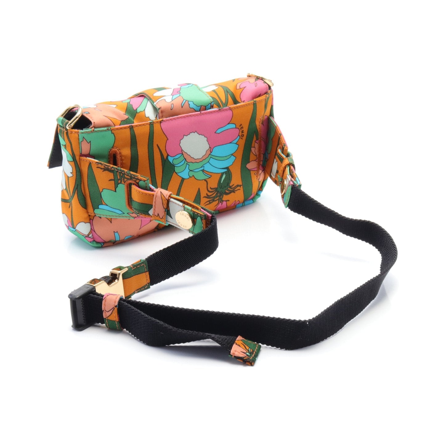 Luxury Fendi Mamma bucket Body bag Waist bag Floral pattern Nylon Orange Multicolor 2WAY