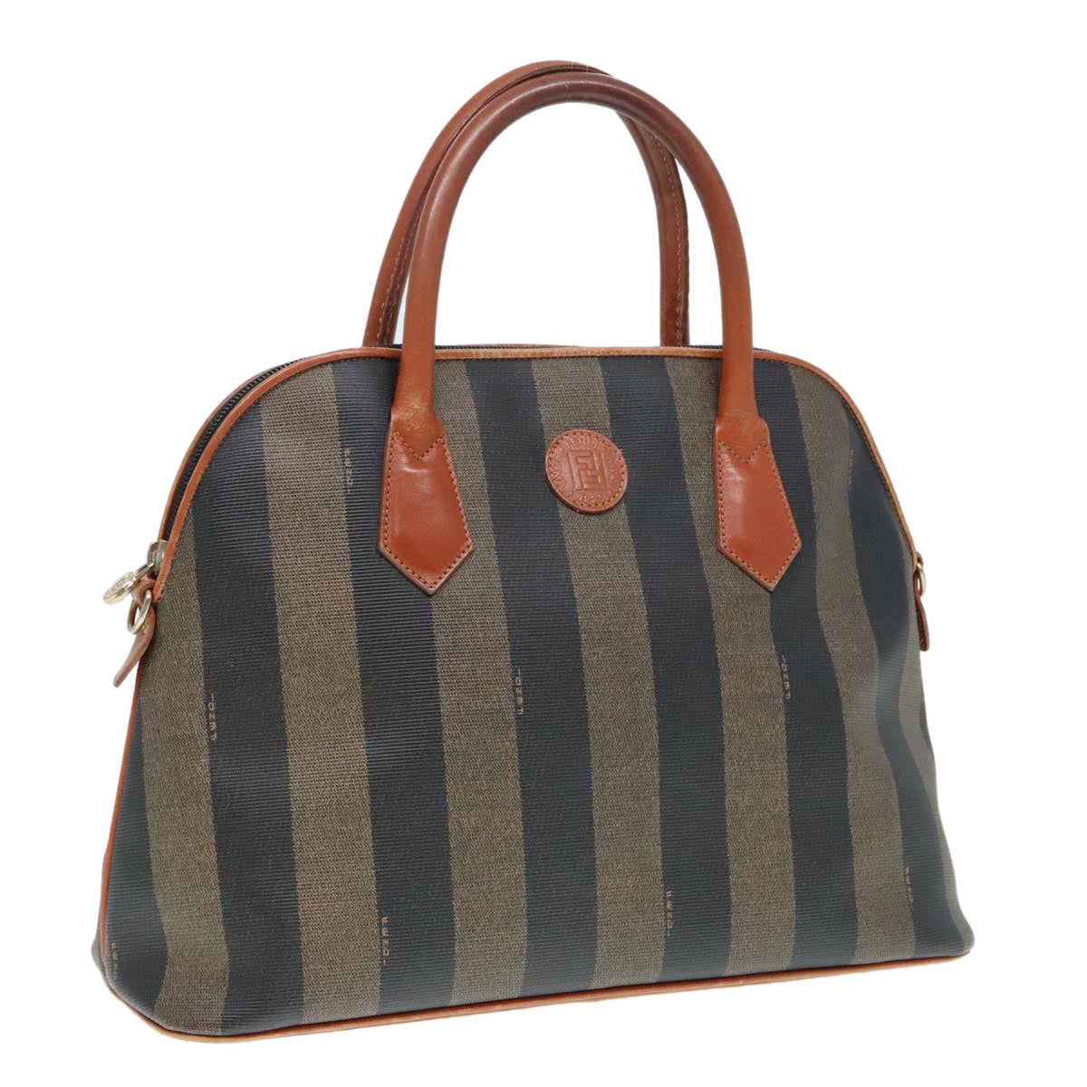 Luxury Fendi Pecan Canvas Hand Bag Brown Black gold92679