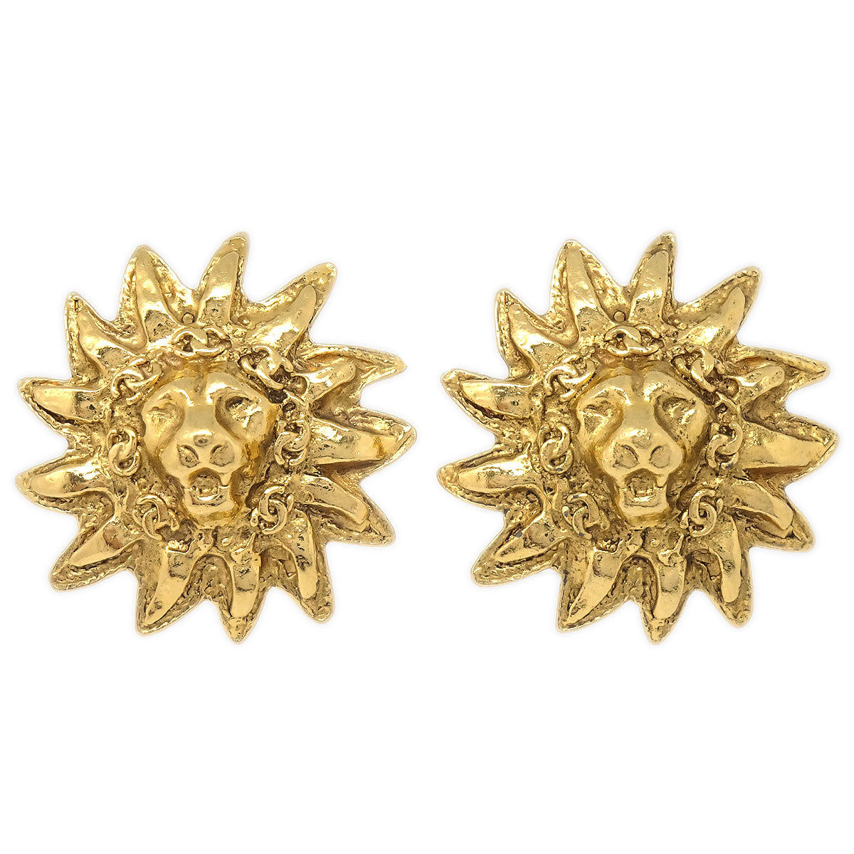 Luxury Chanel 1986-1994 Lion Earrings Clip-On Gold 2494
