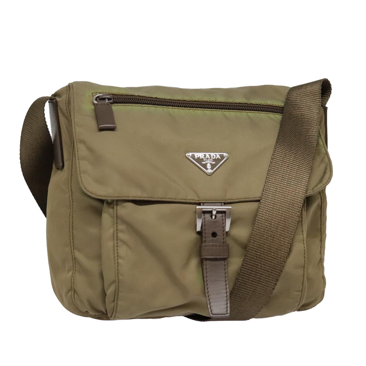 Luxury Prada Shoulder Bag Nylon Khaki Silver  92809