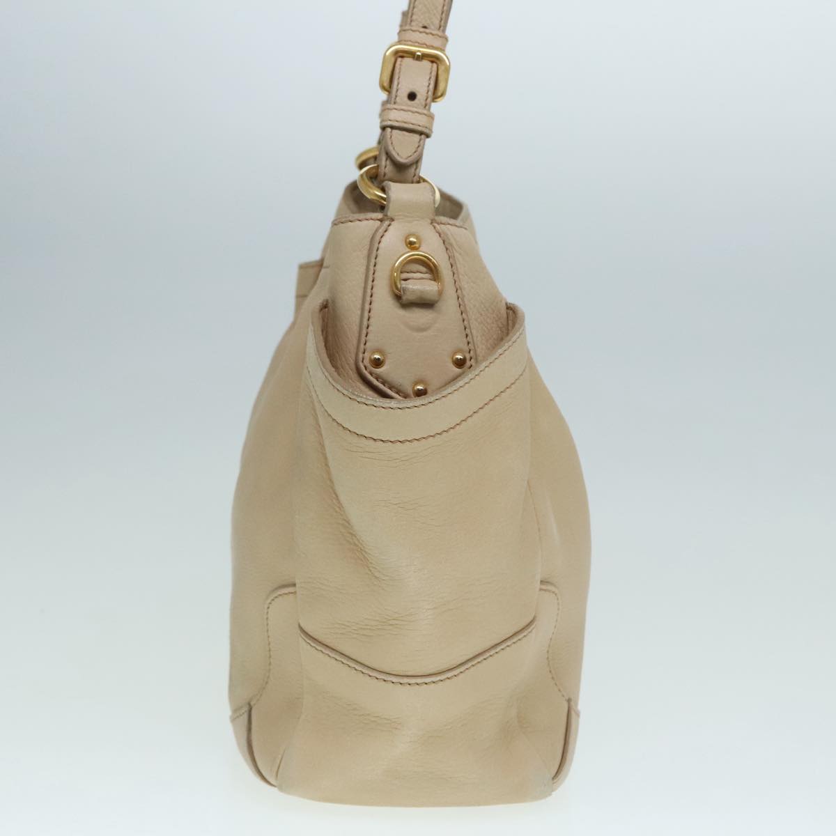 Luxury Prada Tote Bag Leather Beige Gold  92811