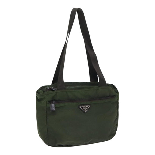 Luxury Prada Tote Bag Nylon Khaki Brown Silver  92859