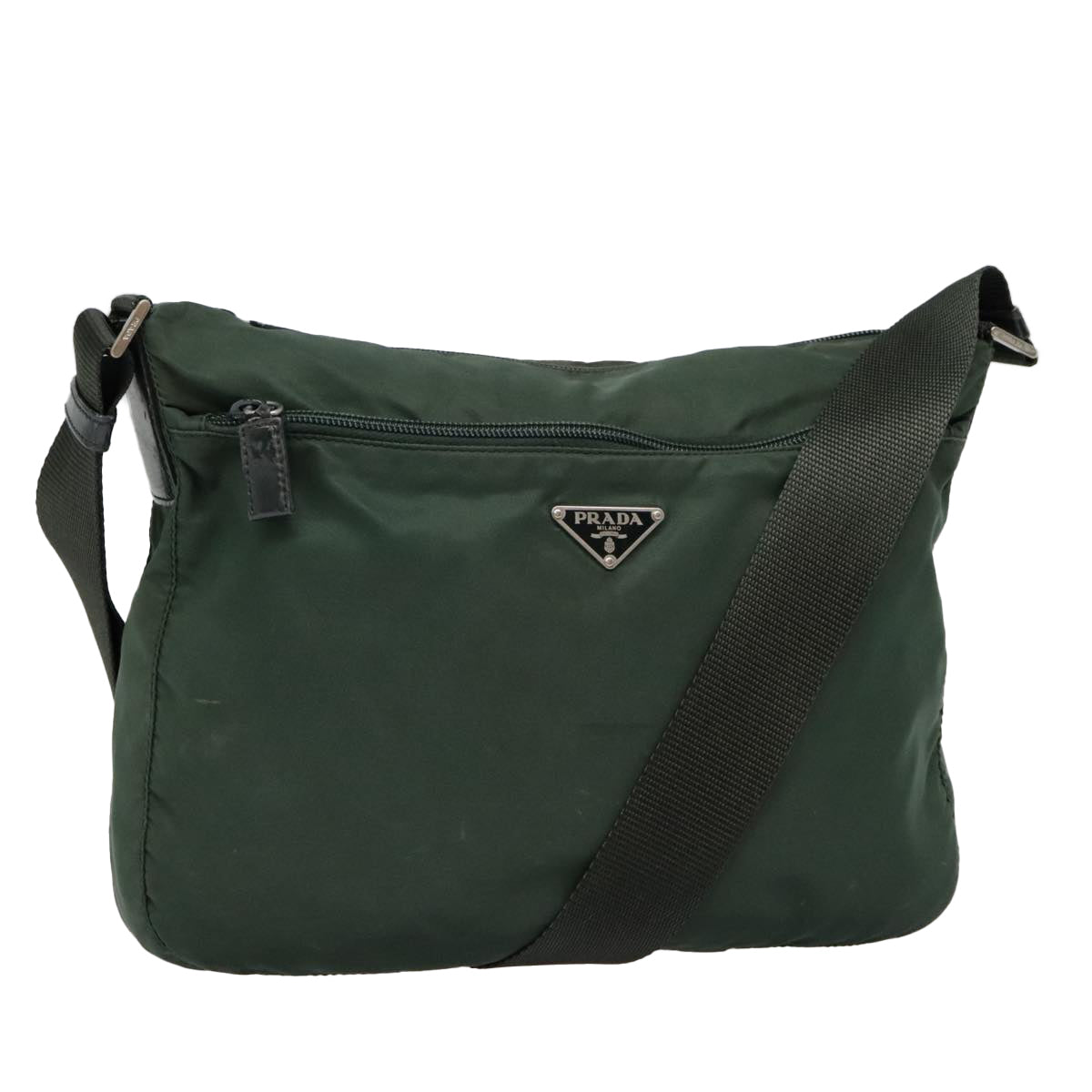Luxury Prada Shoulder Bag Nylon Khaki Silver  92862