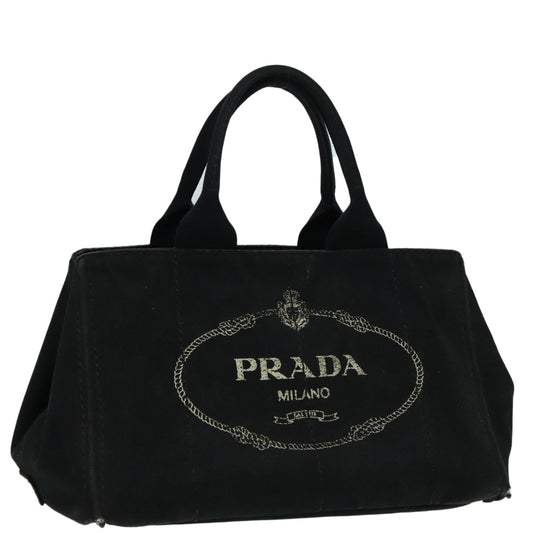 Luxury Prada Canapa MM Hand Bag Canvas Black Gold  92998