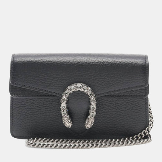 Luxury Gucci Trending 2025 Black Leather Super Mini Dionysus Crossbody Bag