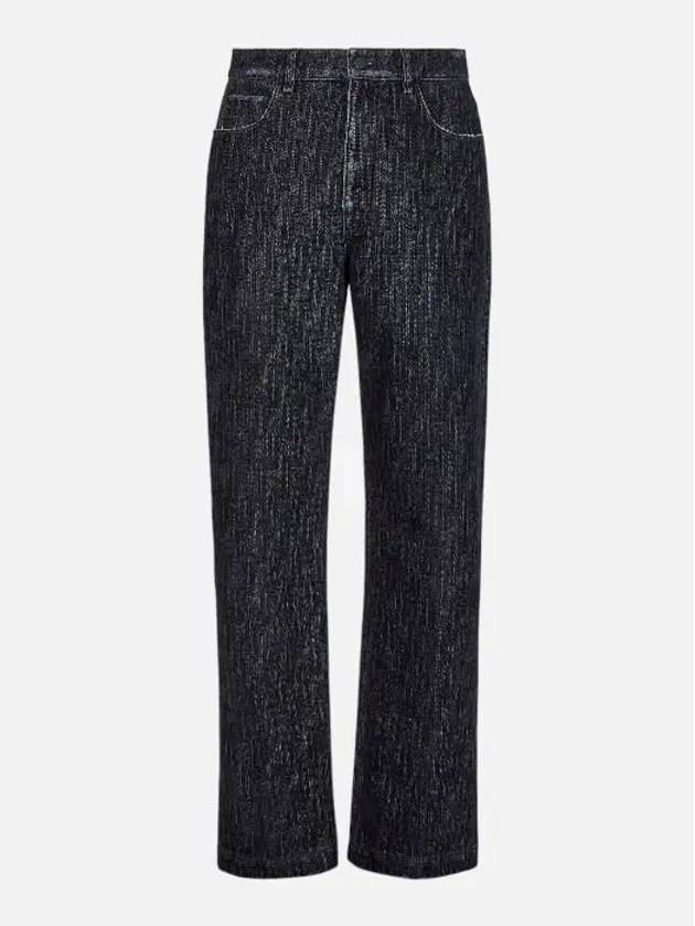 Luxury Fendi Men's Monogram Button Detail Denim Straight Jeans Blue