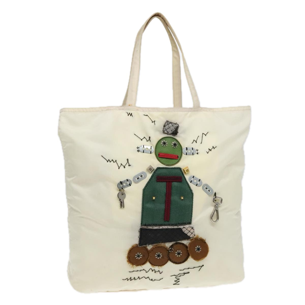Luxury Prada Robot Tote Bag Nylon White  93014